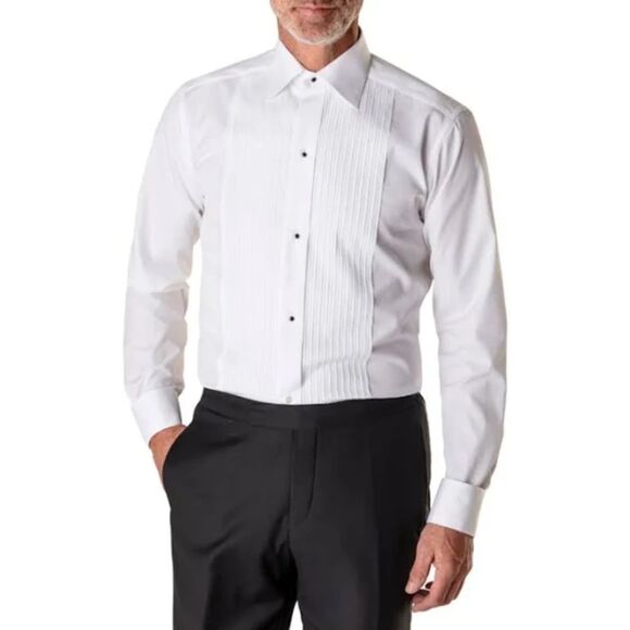 ETON Men White Pleated Button Down Formal Cuff Link Sleeve Shirt Size 46 Neck 18 - Picture 1 of 9